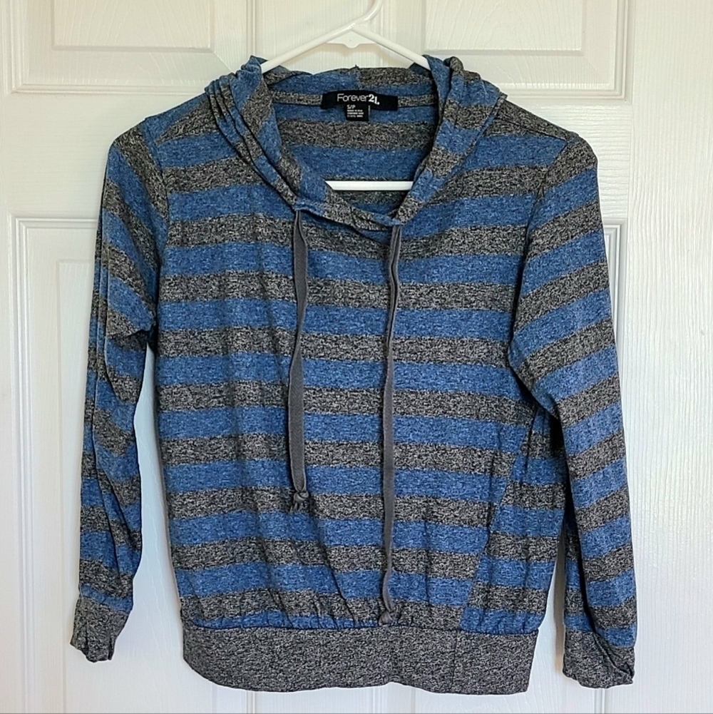 Forever 21 Blue and Gray Lightweight Striped Hoodie For Women Or Teens